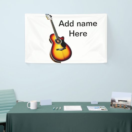 Voeg u tekst toe met een bruine akoestische gitaar spandoek (Beurs)