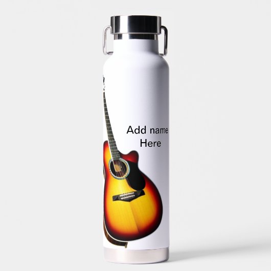 Voeg u tekst toe met een bruine akoestische gitaar waterfles (Voorkant)
