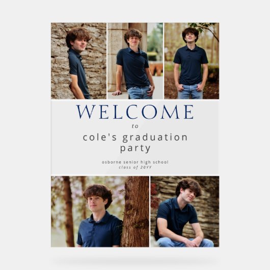 Voeg uw 5 foto Afstuderen blauw welkomstbord toe Acryl Bord (Voorkant)