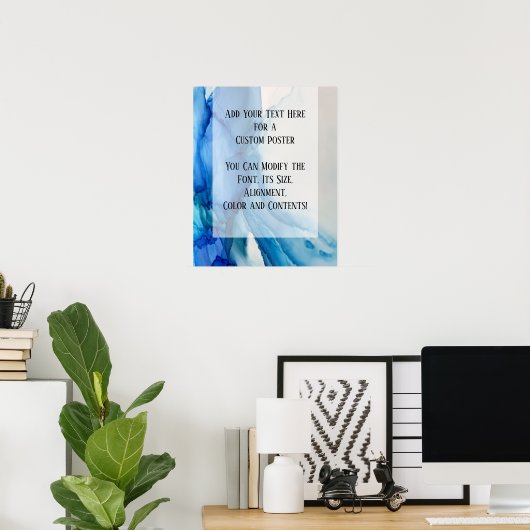 Voeg uw aangepaste Abstracte blauwe alcoholinkt to Poster (Thuiskantoor)