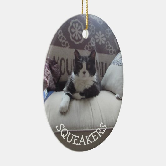 Voeg uw aangepaste kerstversiering met foto's op p keramisch ornament (Rechts)