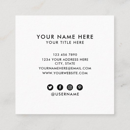 Voeg uw aangepaste logo circle professional white  vierkante visitekaartje (Achterkant)