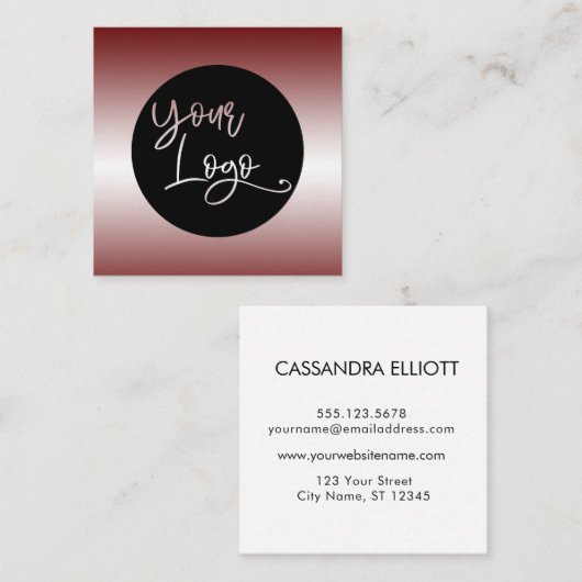 Voeg uw aangepaste Logo donkerrood en witte ombre  Vierkante Visitekaartje (Voorkant / Achterkant)