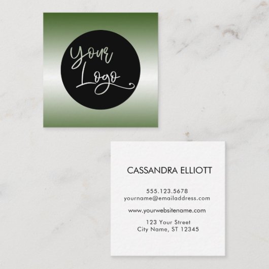 Voeg uw aangepaste Logo Forest Green en White Ombr Vierkante Visitekaartje (Voorkant / Achterkant)