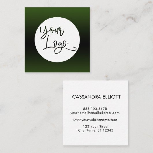 Voeg uw aangepaste Logo Green en Black Ombre toe Vierkante Visitekaartje (Voorkant / Achterkant)