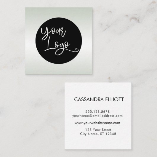 Voeg uw aangepaste Logo groen en witte ombre toe Vierkante Visitekaartje (Voorkant / Achterkant)