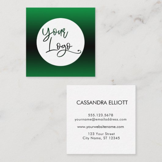 Voeg uw aangepaste Logo helder groen en zwart ombr Vierkante Visitekaartje (Voorkant / Achterkant)