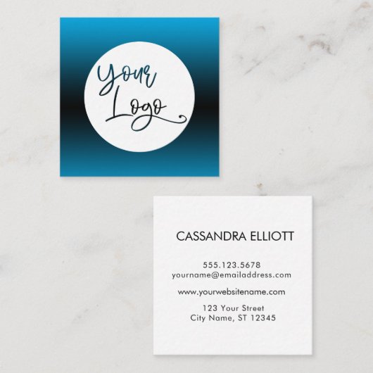 Voeg uw aangepaste Logo over Sky Blue en Black Omb Vierkante Visitekaartje (Voorkant / Achterkant)