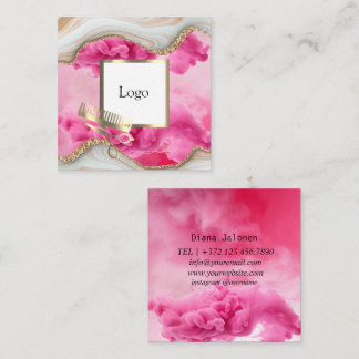 Voeg uw aangepaste logo professionele roze kapper vierkante visitekaartje