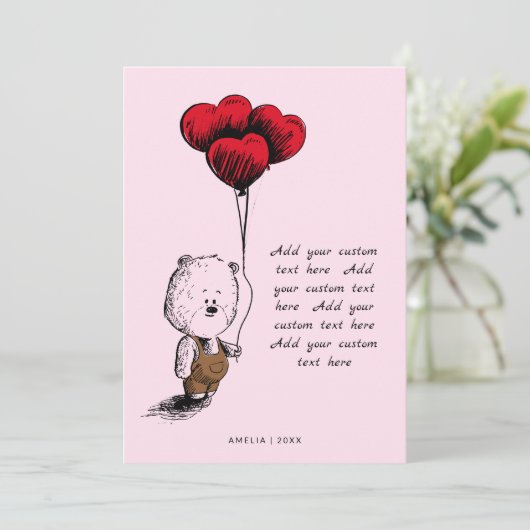 Voeg Uw Aangepaste Tekst toe Teddy Bear Valentijns Feestdagenkaart (Staand voorkant)