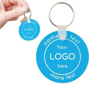 Voeg uw bedrijf business shop logo helderblauw sleutelhanger
