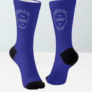 Voeg uw bedrijf business shop logo promo blauw sokken