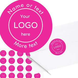 Voeg uw bedrijf business shop logo roze ronde sticker
