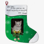 VOEG UW CAT FOTO Green Cute Holiday Stocking TOE Grote Kerstsok (Voorkant)