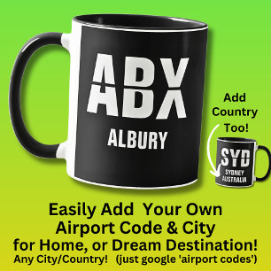 Voeg uw code & plaats toe - Luchthavencode ABX ALB Mok