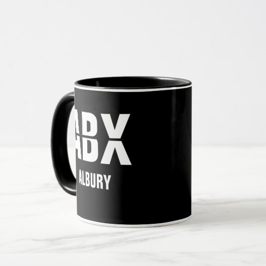 Voeg uw code & plaats toe - Luchthavencode ABX ALB Mok (Voorkant links)
