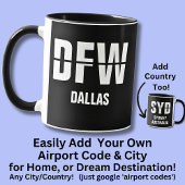 Voeg uw code & stad, luchthavencode DFW Dallas Mok
