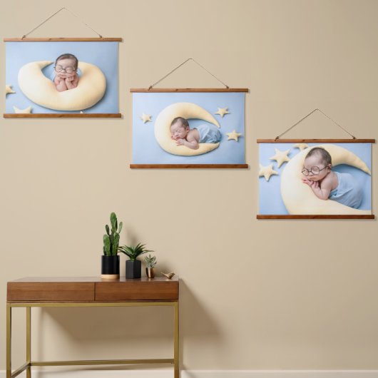 Voeg uw drie foto gepersonaliseerd toe hangend wandkleed (Asymmetrisch)