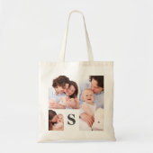 Voeg uw eigen 3 Foto Collage Monogramme Pearl toe Tote Bag (Voorkant)