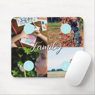 Voeg uw eigen 4 familiefoto's collage muismat toe