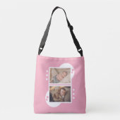 Voeg uw eigen 4 foto's roze en wit toe crossbody tas (Achterkant)