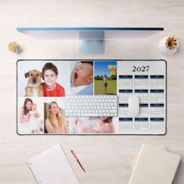 Voeg uw eigen 6 foto collage toe met 2027 kalender bureaumat