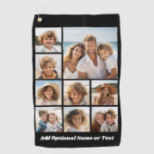 Voeg uw eigen 9 Foto's collage toe — Kan zwart bew Golfhanddoek (Voorkant)