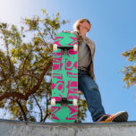 Voeg uw eigen Aangepaste Naam van de Aangepaste Ro Persoonlijk Skateboard<br><div class="desc">Voeg uw eigen Aangepaste Skateboard van de Naam van de Douane toe - eigenschappen uw gepersonaliseerde naam in moderne hete roze typografie op een eenvoudige groene achtergrond van de munt. Personaliseer door de tekst in het verstrekte tekstvakje uit te geven. Geef een aangepast geschenk, een gepersonaliseerd skateboard aan je favoriete...</div>