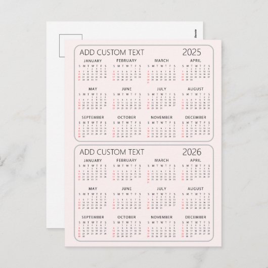 voeg uw eigen aangepaste tekst 2025 -2026 Calendar Feestdagenkaart (Voorkant / Achterkant)