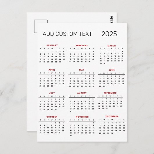 voeg uw eigen aangepaste tekst 2025 Agenda Briefkaart (Voorkant / Achterkant)