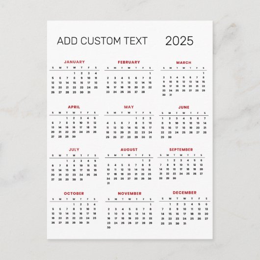 voeg uw eigen aangepaste tekst 2025 Agenda Briefkaart (Voorkant)