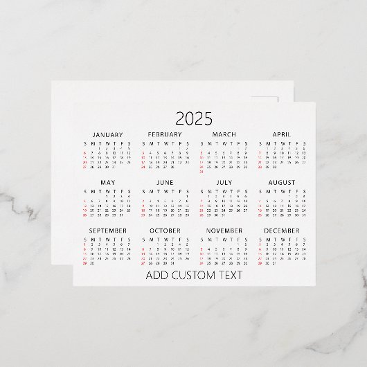 voeg uw eigen aangepaste tekst 2025 Agenda Folie Feestdagen Briefkaart (Voorkant / Achterkant)