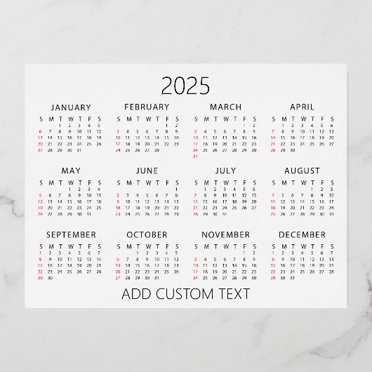 voeg uw eigen aangepaste tekst 2025 Agenda Folie Feestdagen Briefkaart (Voorkant)