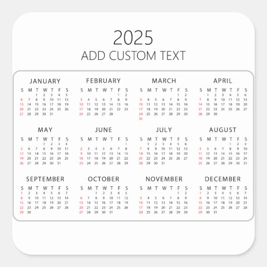 voeg uw eigen aangepaste tekst 2025 Agenda Vierkante Sticker (Voorkant)