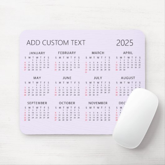 voeg uw eigen aangepaste tekst 2025 Kalender Paars Muismat (Met muis)