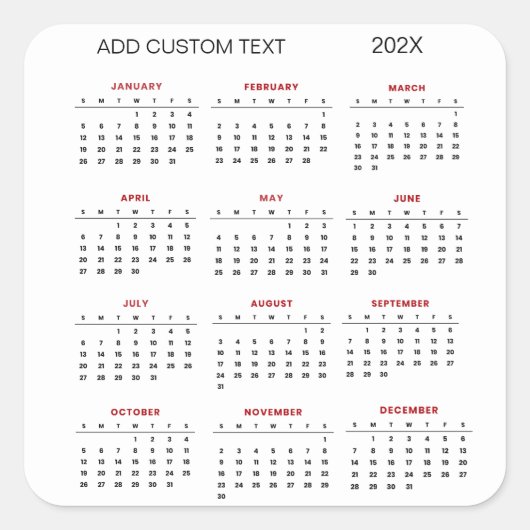 Voeg uw eigen aangepaste tekst 2026 Kalender Vierkante Sticker (Voorkant)