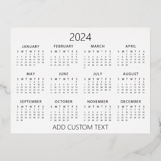 voeg uw eigen aangepaste tekst toe 2024 Kalender   Folie Feestdagen Briefkaart (Voorkant)