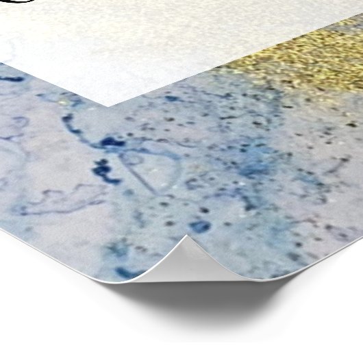 Voeg uw eigen Abstracte inkt met tekstblauw en gou Poster (Hoek)