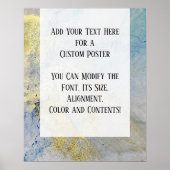 Voeg uw eigen Abstracte inkt met tekstblauw en gou Poster (Voorkant)