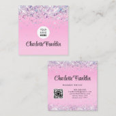Voeg uw eigen afbeelding logo elegante glitter Qr Vierkante Visitekaartje (Voorkant / Achterkant)
