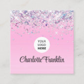 Voeg uw eigen afbeelding logo elegante glitter Qr Vierkante Visitekaartje (Voorkant)