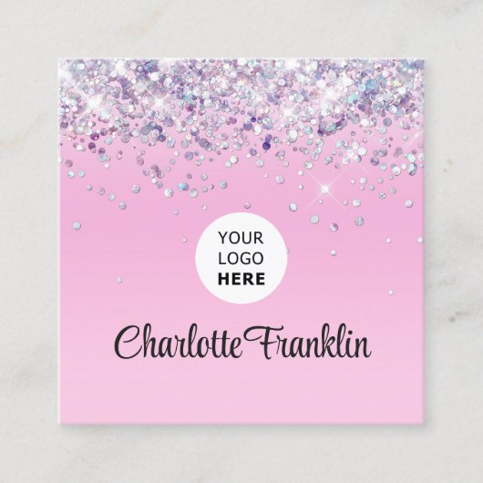 Voeg uw eigen afbeelding logo elegante glitter Qr Vierkante Visitekaartje (Voorkant)