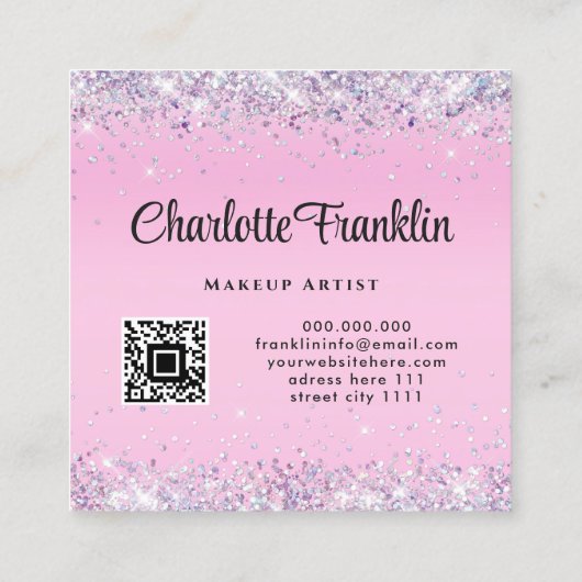 Voeg uw eigen afbeelding logo elegante glitter Qr Vierkante Visitekaartje (Achterkant)