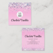 Voeg uw eigen afbeelding logo elegante glitter toe vierkante visitekaartje (Voorkant / Achterkant)