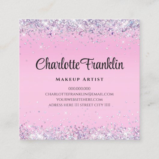 Voeg uw eigen afbeelding logo elegante glitter toe vierkante visitekaartje (Achterkant)