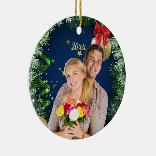 Voeg uw eigen foto-kerstversiering toe keramisch ornament (Rechts)