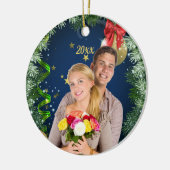 Voeg uw eigen foto-kerstversiering toe keramisch ornament (Links)