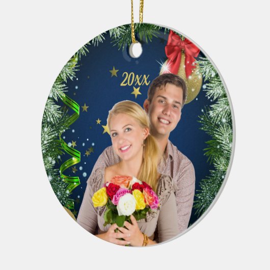 Voeg uw eigen foto-kerstversiering toe keramisch ornament (Links)