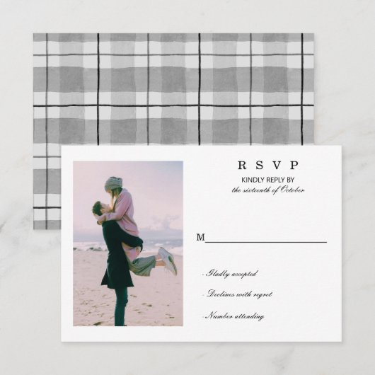 Voeg uw eigen foto met persoonlijke letters toe RSVP kaartje (Voorkant / Achterkant)