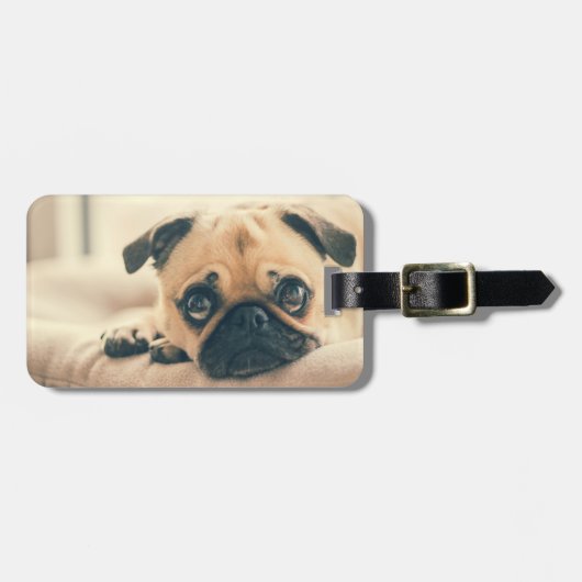 Voeg uw eigen foto-reis toe | grappige pug bagagelabel (Voorkant horizontaal)